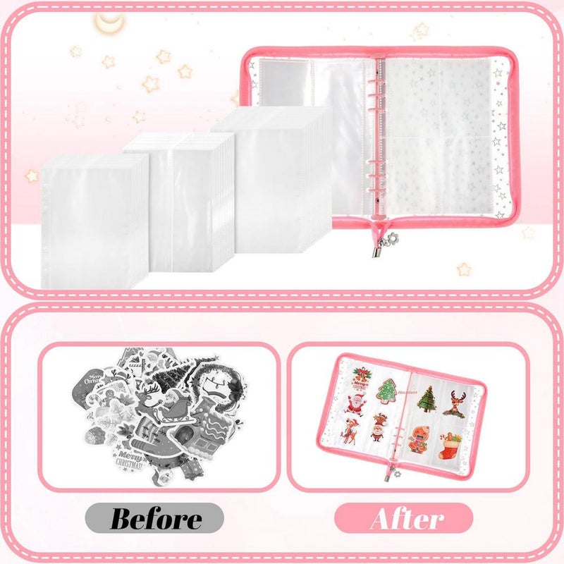 6-Ring Loose Leaf  Binder Cover with Zipper,Sparkles Holographic Stars Planner Binder Cover, Ideal for Sticker Application,Suitable Sticker Exchange - Image 4